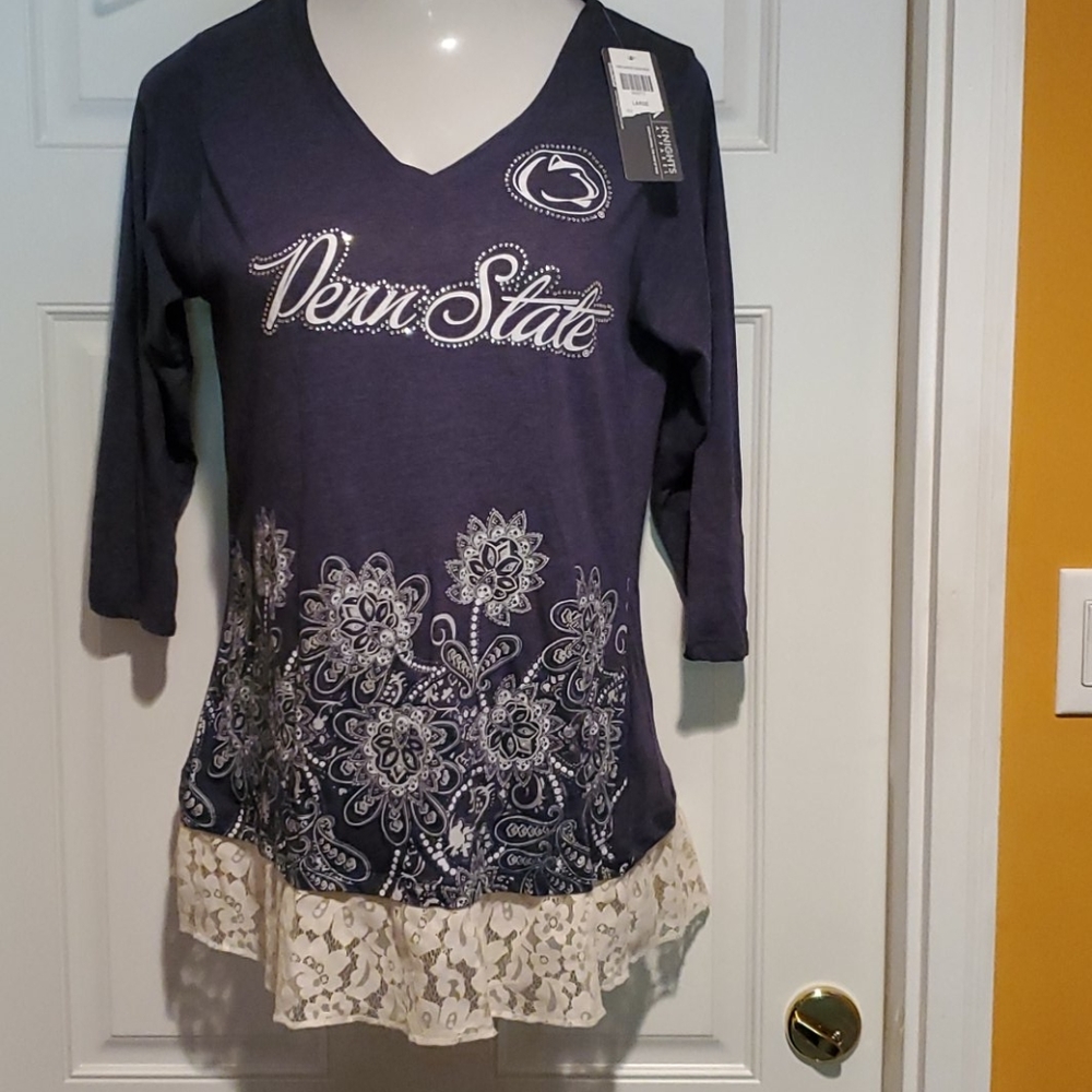NWT Super Cute Penn State PSU Embellished Top Sz L